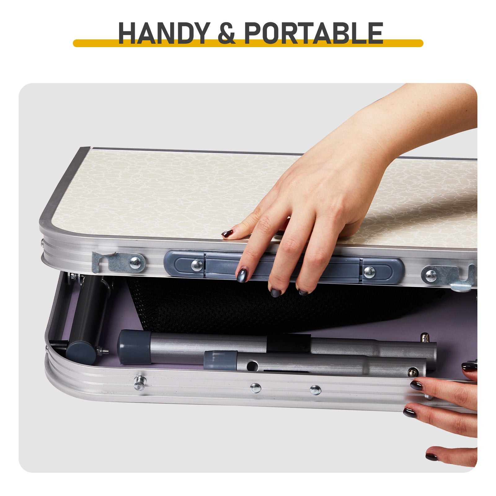 HAOYYE White with 3 Adjustable Heights Outdoor Folding Camping Table, Portable Aluminum Foldable Patio Side Table, Lightweight and Durable Design with Carry Handle for Hiking, Picnic, BBQ, Beach, Indoor or Outdoor Use