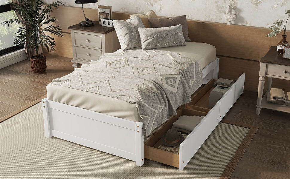 HAOYYE Solid Wood Twin Bed Frame With 2 Storage Drawers, No Box Spring Needed, Space-Saving Heavy Duty Design For Bedroom Or Dorm Room, Sturdy And Easy To Assemble