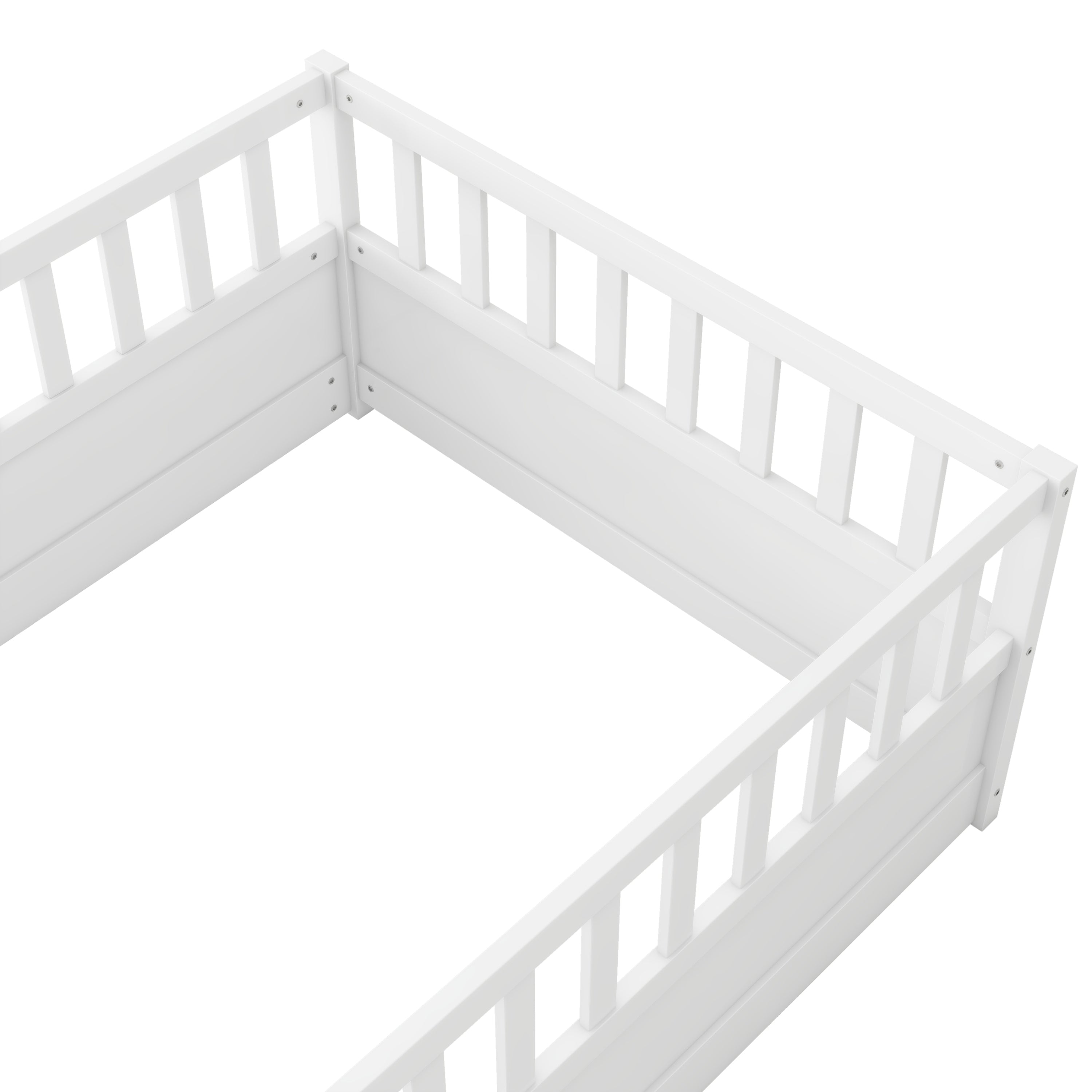 HAOYYE Twin Size Floor bed, integral construction with super high security barrier, door, 's floor bed frame, Montessori wooden 's floor bed, white Sturdy Space-Saving Heavy Duty Adults