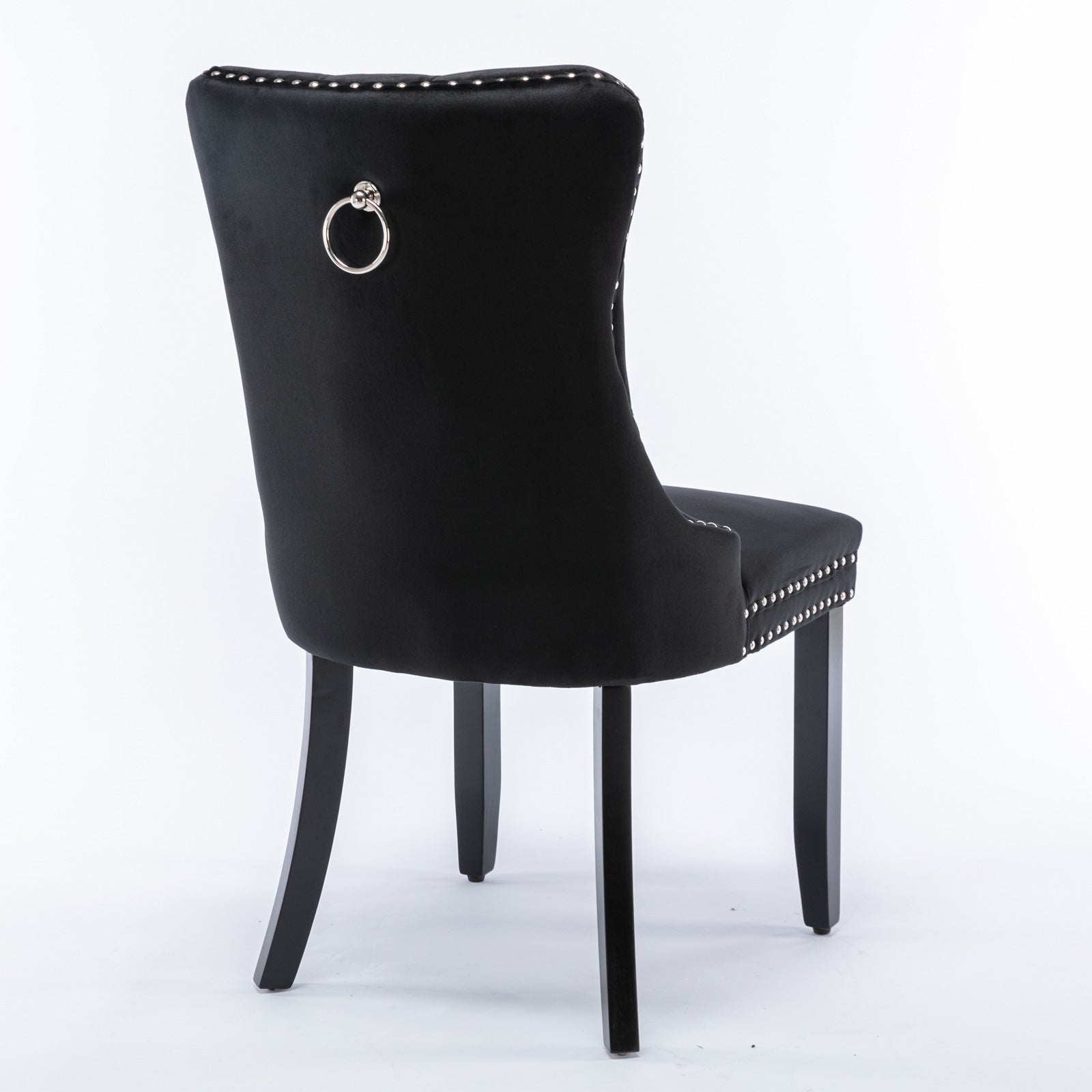 HAOYYE High-end Tufted Solid Wood Contemporary Velvet Upholstered Dining Chair with Wood Legs Nailhead Trim 2-Pcs Set, Black, SW2001BK Sturdy Space-Saving Heavy Duty Modern Design