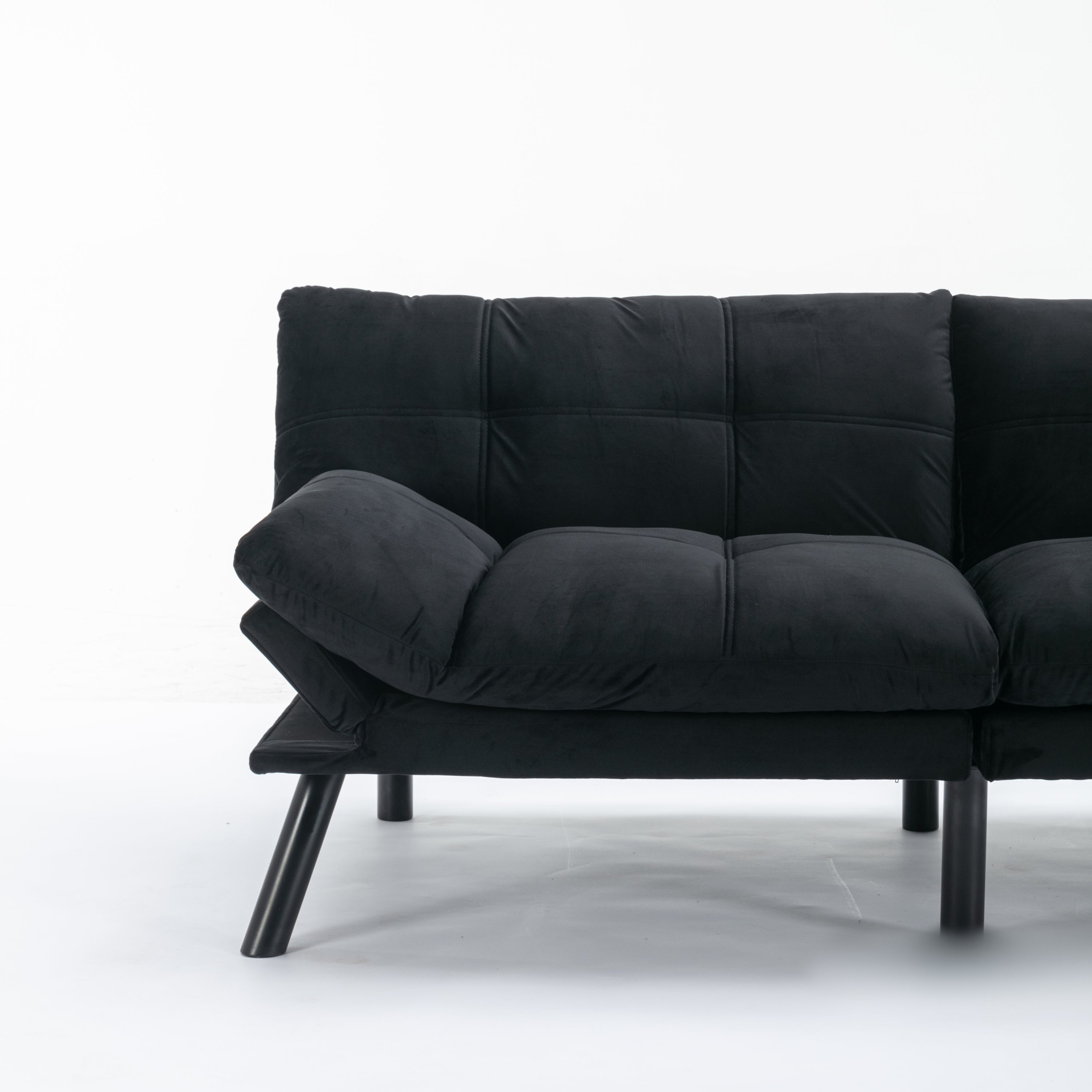 HAOYYE Black Convertible Folding Modern Sofa Bed, Sturdy Space-Saving Heavy Duty Design for Adults Dorm Room Easy Assembly Bedroom Furniture