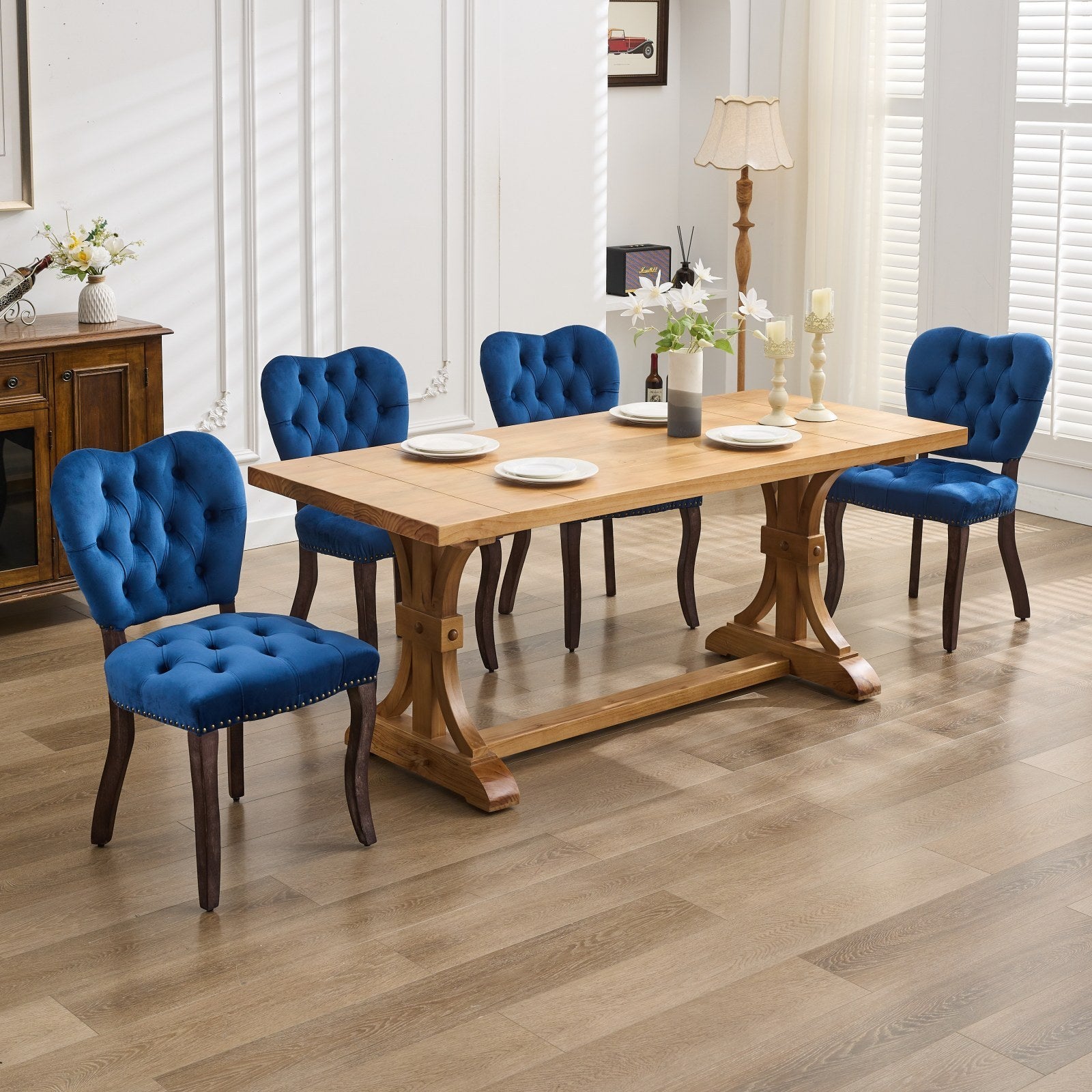 HAOYYE French Vintage Tufted Upholstered Fabric Dining Chair,Set of 2,Blue,SW1869BL Sturdy Space-Saving Heavy Duty Modern Design Easy Assembly Durable Stylish Home Furniture Versatile