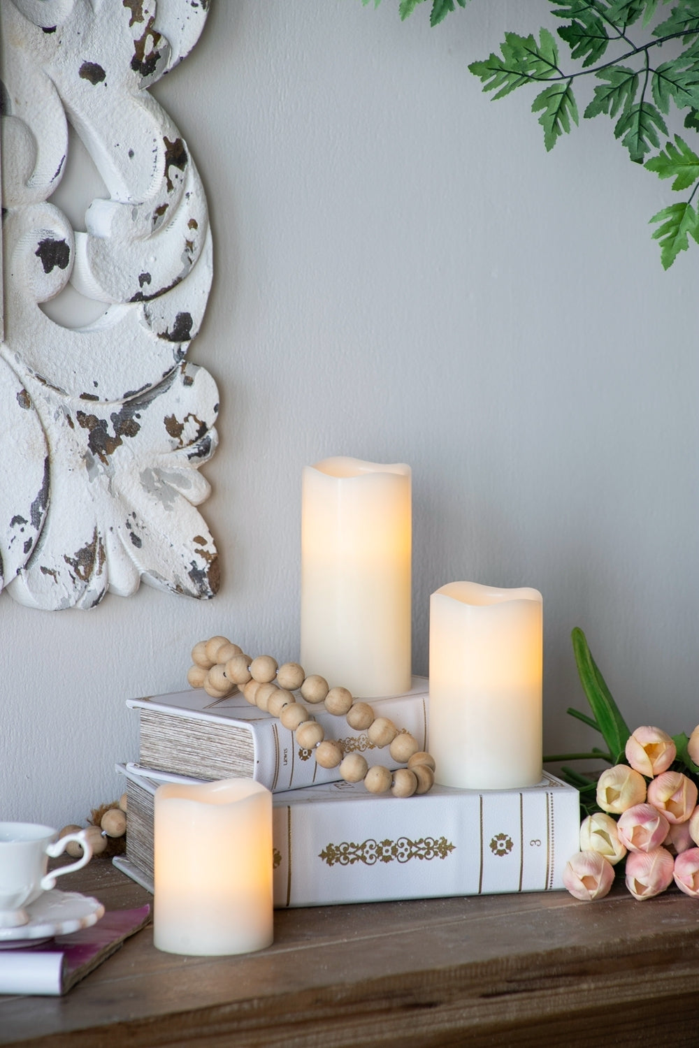 HAOYYE Set of 3 Ivory LED Candles with Remote Timer, L:D3X6" M:D3X5" S:D3X4" Sturdy Space-Saving Heavy Duty Modern Design Adults Dorm Room Easy Assembly Bedroom Furniture