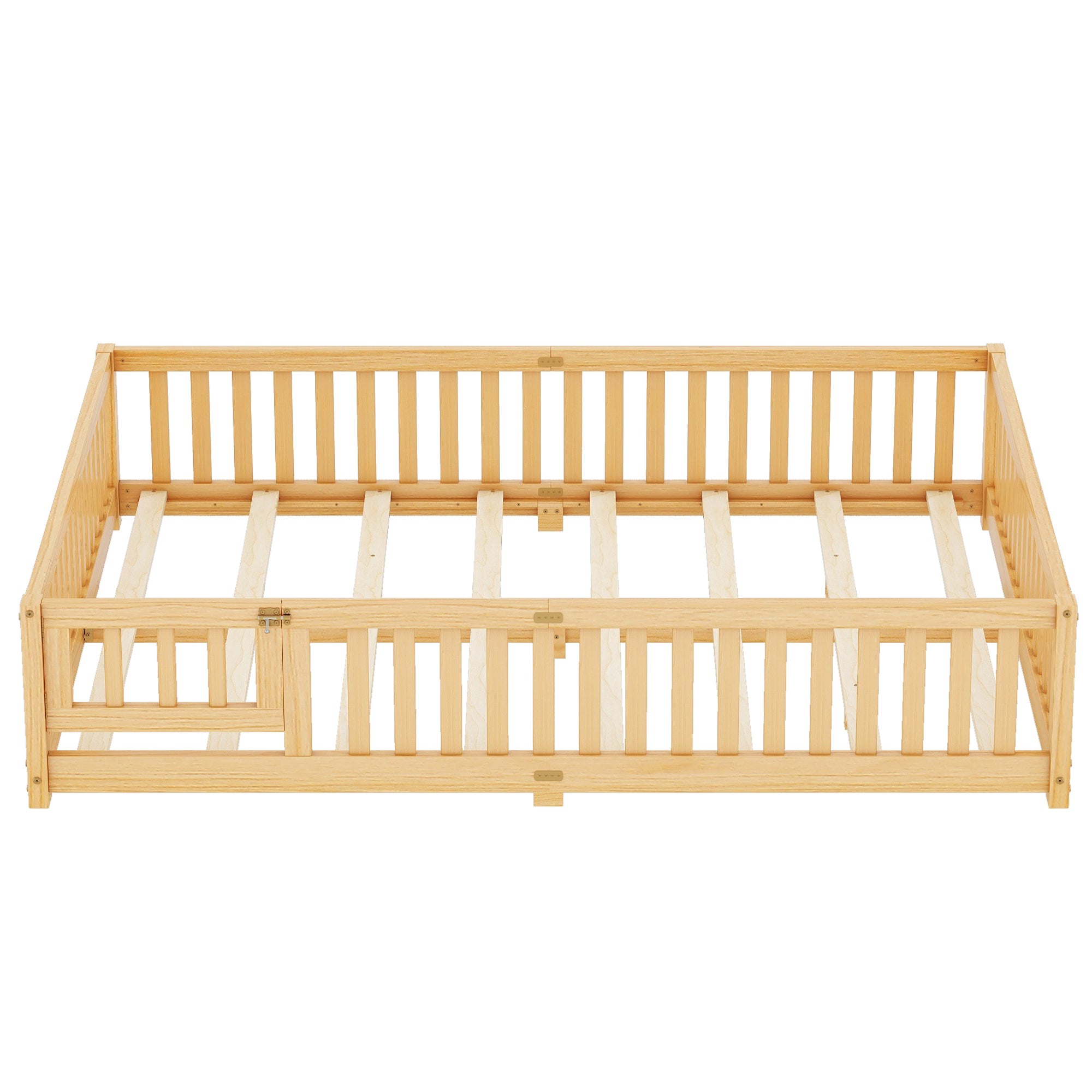 HAOYYE Queen Size Bed Floor Bed with Safety Guardrails and Door for , Natural(Expect Arrival Date 2024.7.26), Old SKU W158090701 Sturdy Space-Saving Heavy Duty Modern Design Adults Dorm Room