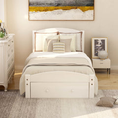 HAOYYE Twin Bed Frame with Storage Drawer and Wood Slat Support, No Box Spring Needed, Sturdy Space-Saving Heavy Duty Modern Design, Easy Assembly, Durable Stylish Home Furniture for Bedroom or Guest Room