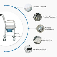 HAOYYE Gray Shower Commode Wheelchair Waterproof Rolling Over Toilet Chair with Padded Seat Comfortable and Durable Mobility Aid for Bathroom Use Easy Maneuverable with Sturdy Frame and Smooth Wheels