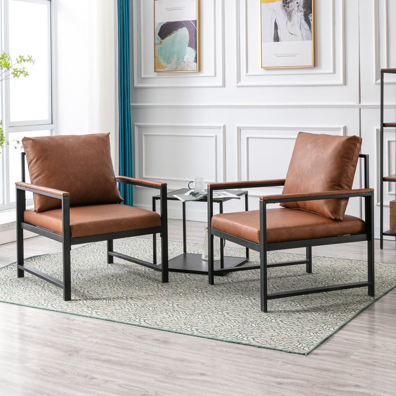 HAOYYE Modern Faux Leather Accent Chair with Black Powder-Coated Metal Frame, Orange Single Sofa for Living Room Bedroom, Sturdy Space-Saving Heavy Duty Modern Design for Adults Dorm Room