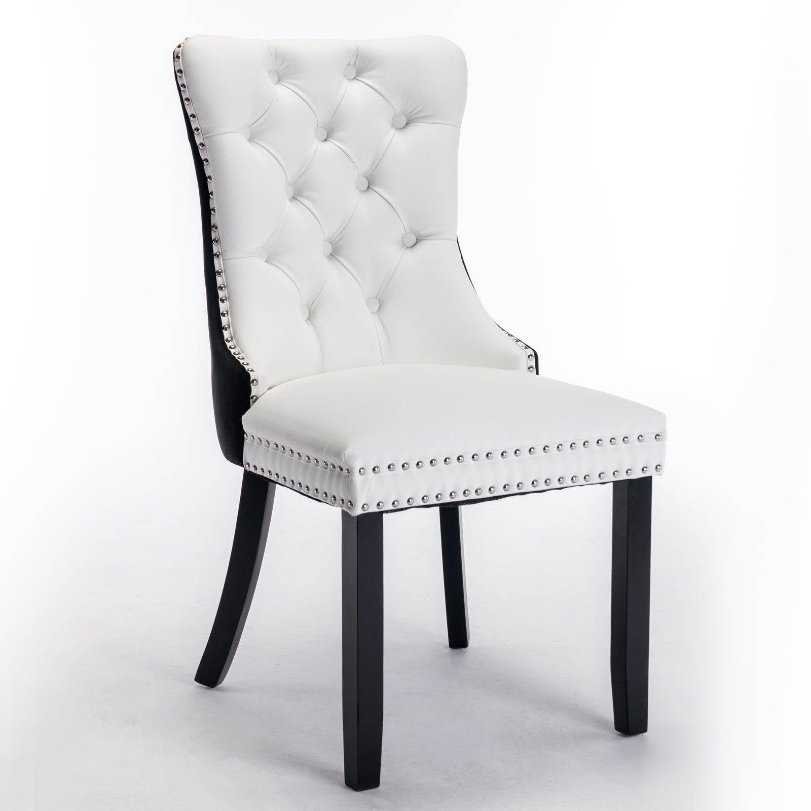 HAOYYE Nikki Collection Modern,High-end Tufted Solid Wood Contemporary PU and Velvet Upholstered Dining Chair with Wood Legs Nailhead Trim 2 Pcs Set,White+Black, SW2101WB Sturdy Space-Saving