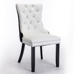 HAOYYE Nikki Collection Modern,High-end Tufted Solid Wood Contemporary PU and Velvet Upholstered Dining Chair with Wood Legs Nailhead Trim 2 Pcs Set,White+Black, SW2101WB Sturdy Space-Saving
