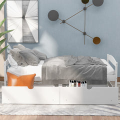 HAOYYE Twin Platform Bed with Two Drawers, White, Sturdy Space-Saving Design, Heavy Duty Construction, Easy Assembly, Durable and Stylish Home Furniture
