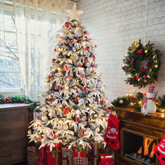 HAOYYE 7ft Green Flocking Christmas Tree with 1687 Branches, 450 Warm LED Lights, 8 Modes, Single-Sided PE PVC Material, Automatic Tree Structure for Holiday and Home Decoration, Lifelike and Durable