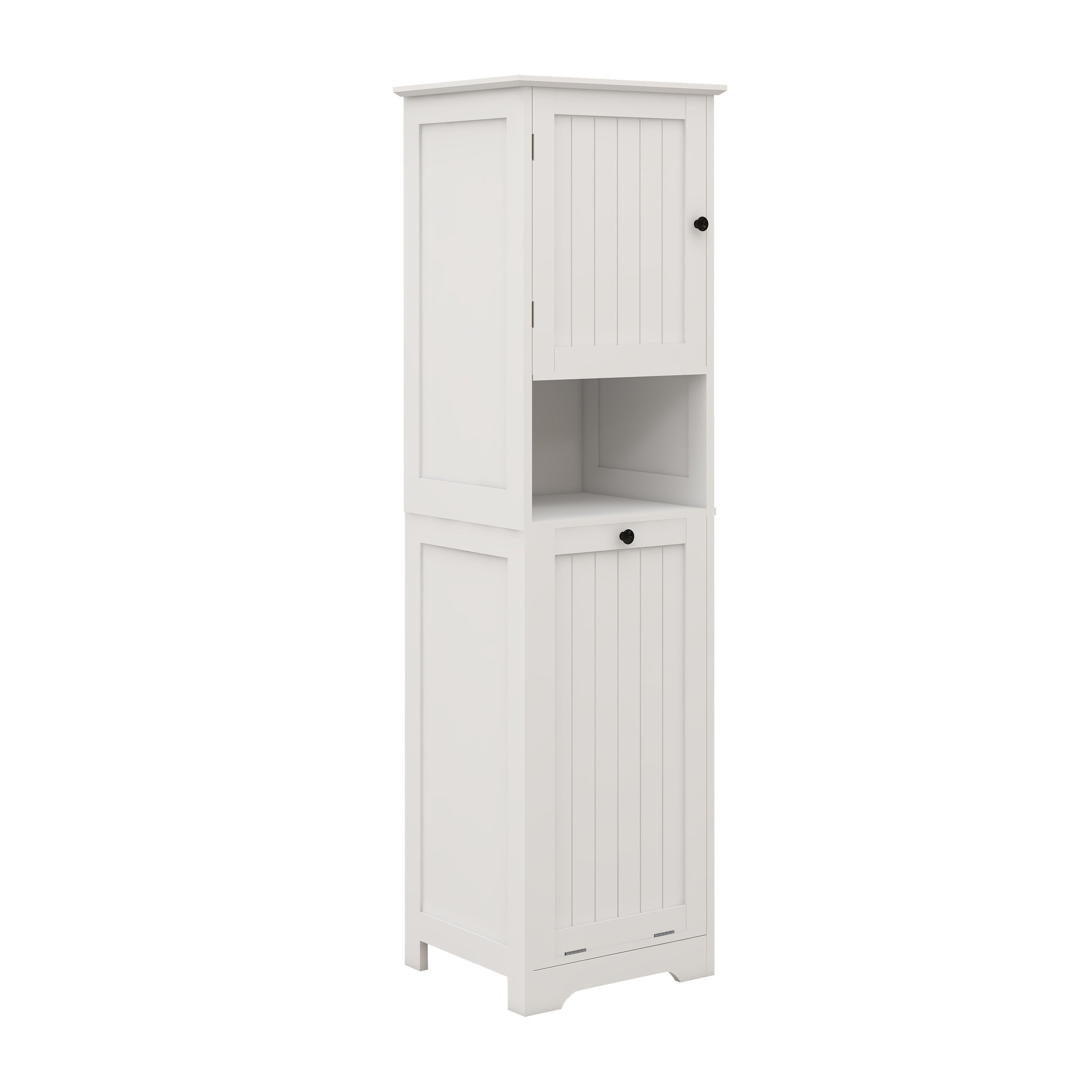 Haoyye One-Compartment Tilt-Out Laundry Sorter Cabinet, Modern Space-Saving Storage Unit with Removable Bag and Top Shelf, Sturdy MDF Construction with UV Finish, Stylish Organizer for Bathroom, Bedroom, or Laundry Room, Easy Assembly