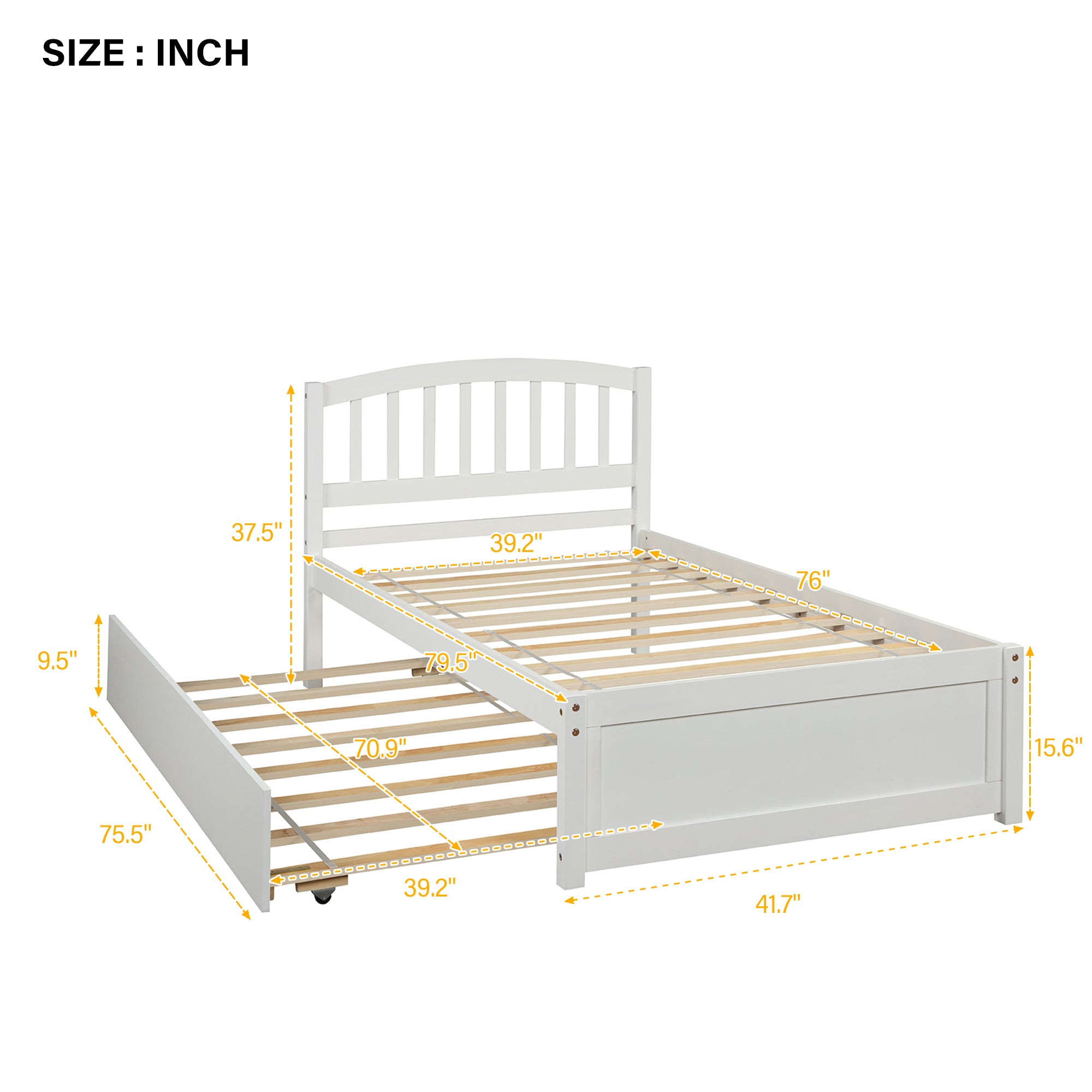 HAOYYE Twin size Platform Bed Wood Bed Frame with Trundle, White Sturdy Space-Saving Heavy Duty Modern Design Easy Assembly Durable Stylish Home Furniture Versatile
