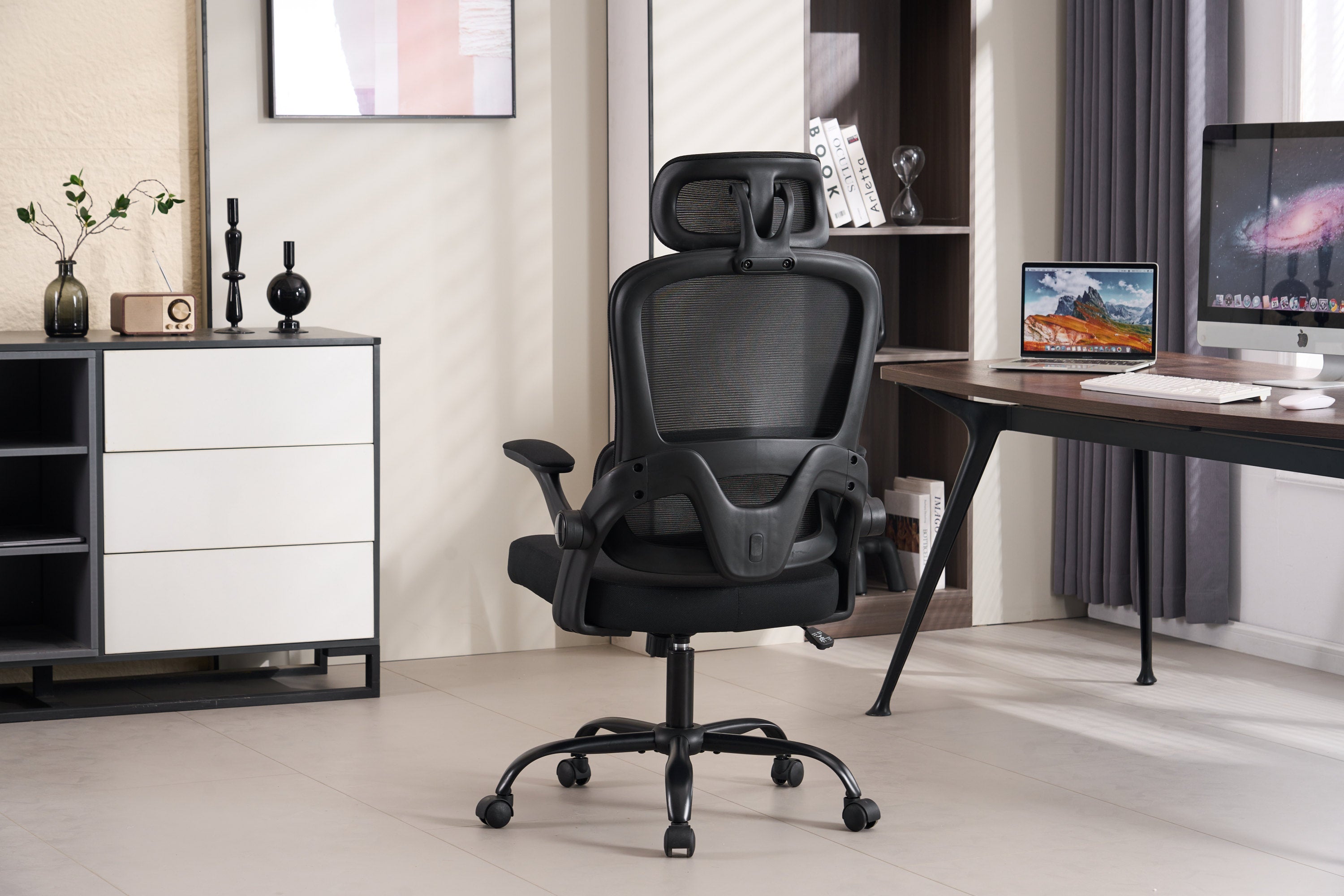 HAOYYE Ergonomic Mesh Office Chair with High Back Desk Design, 3D Armrests, Up And Down Lumbar Support, Swivel Computer Task Chair with Adjustable 2D Headrest and Tilt Function, Sturdy Space-Saving Heavy Duty Chair for Home and Office Use