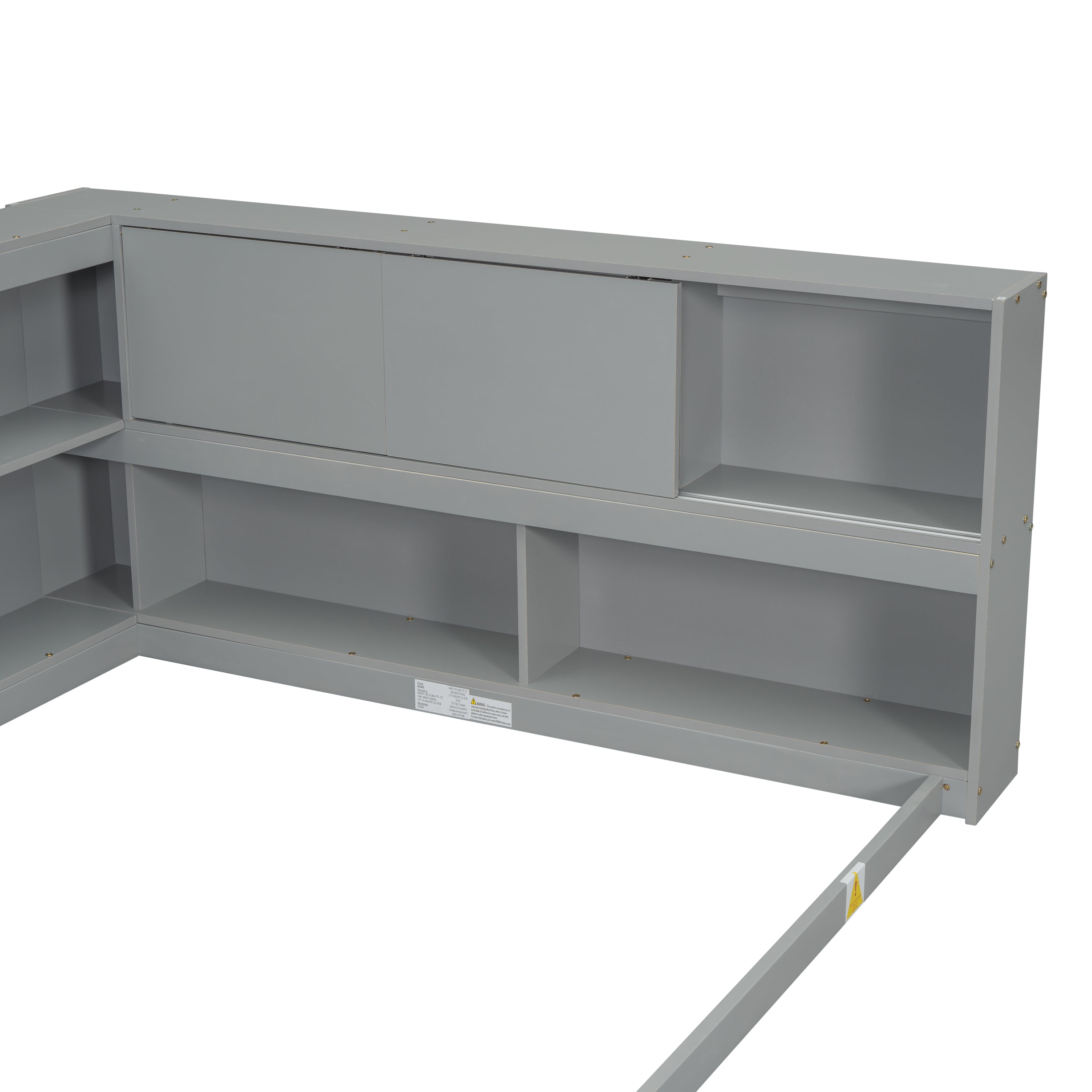 HAOYYE Full Floor Bed with L-shaped Bookcases, sliding doors,without slats,Grey Sturdy Space-Saving Heavy Duty Modern Design Easy Assembly Durable Stylish Home Furniture Versatile