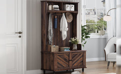 HAOYYE U-Can Hall Tree with 4 Hooks , Coat Hanger, Entryway Bench, Storage Bench, 3-in-1 Design, 40INCH, for Entrance, Hallway Sturdy Space-Saving Heavy Duty Modern Design Adults Dorm Room Easy Assembly