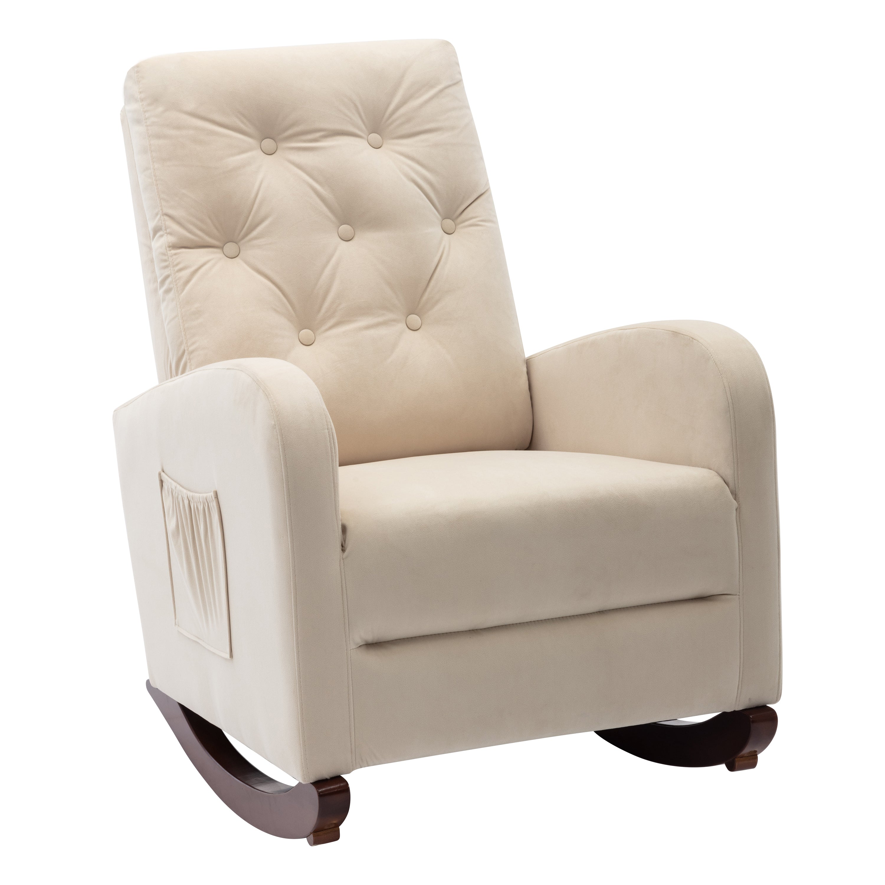 HAOYYE Comfortable Fabric Padded High Back Rocking Chair, Modern Nursery Rocker With Sturdy Armchair Design, Space-Saving and Durable, Easy Assembly, Ideal for Living Rooms or Bedrooms