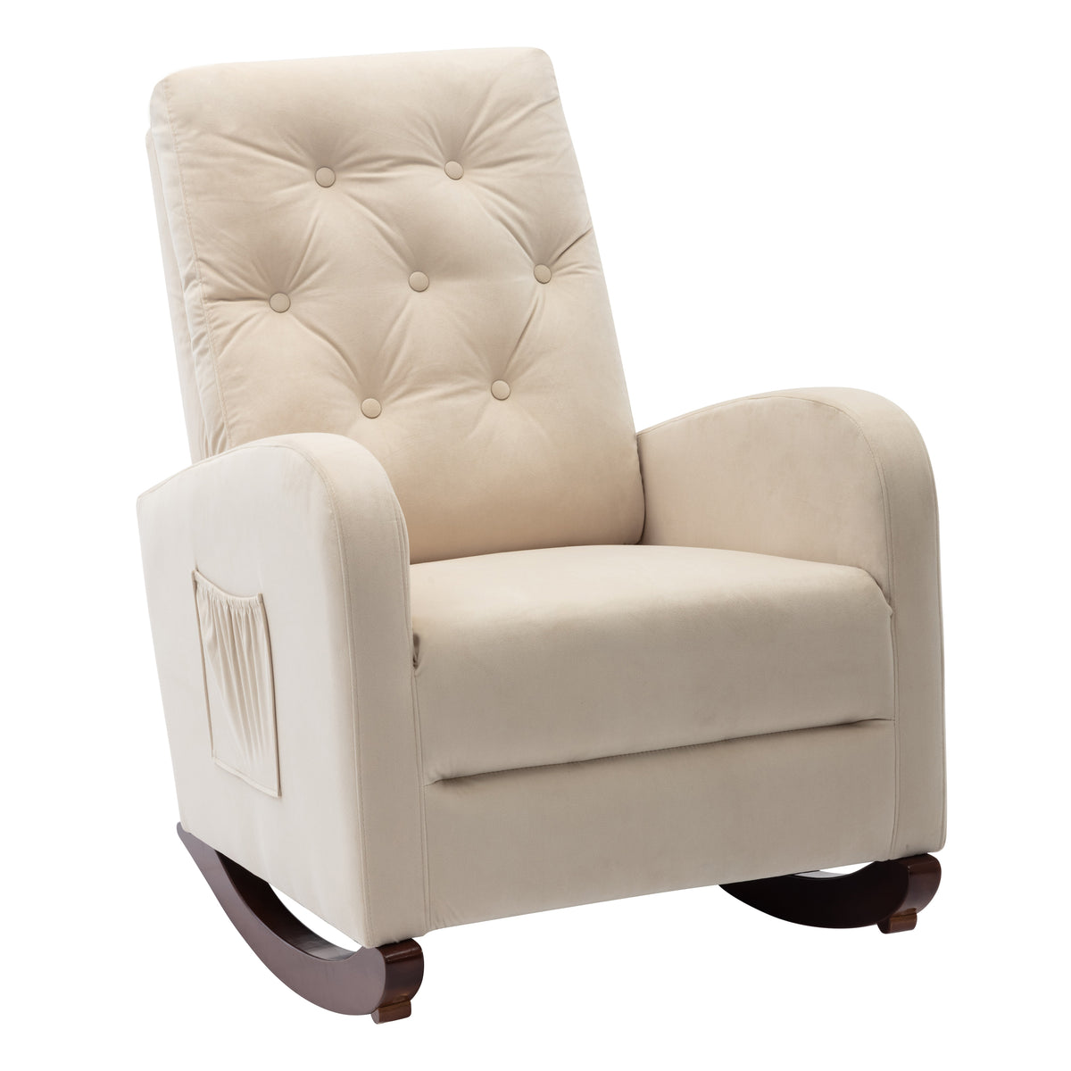 HAOYYE Comfortable Fabric Padded High Back Rocking Chair, Modern Nursery Rocker With Sturdy Armchair Design, Space-Saving and Durable, Easy Assembly, Ideal for Living Rooms or Bedrooms