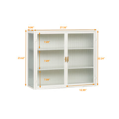 HAOYYE 27.56"Glass Doors Modern Two-door Wall Cabinet with Featuring Three-tier Storage for Entryway Living Room Bathroom Dining Room,White Sturdy Space-Saving Heavy Duty Modern Design Adults Dorm Room