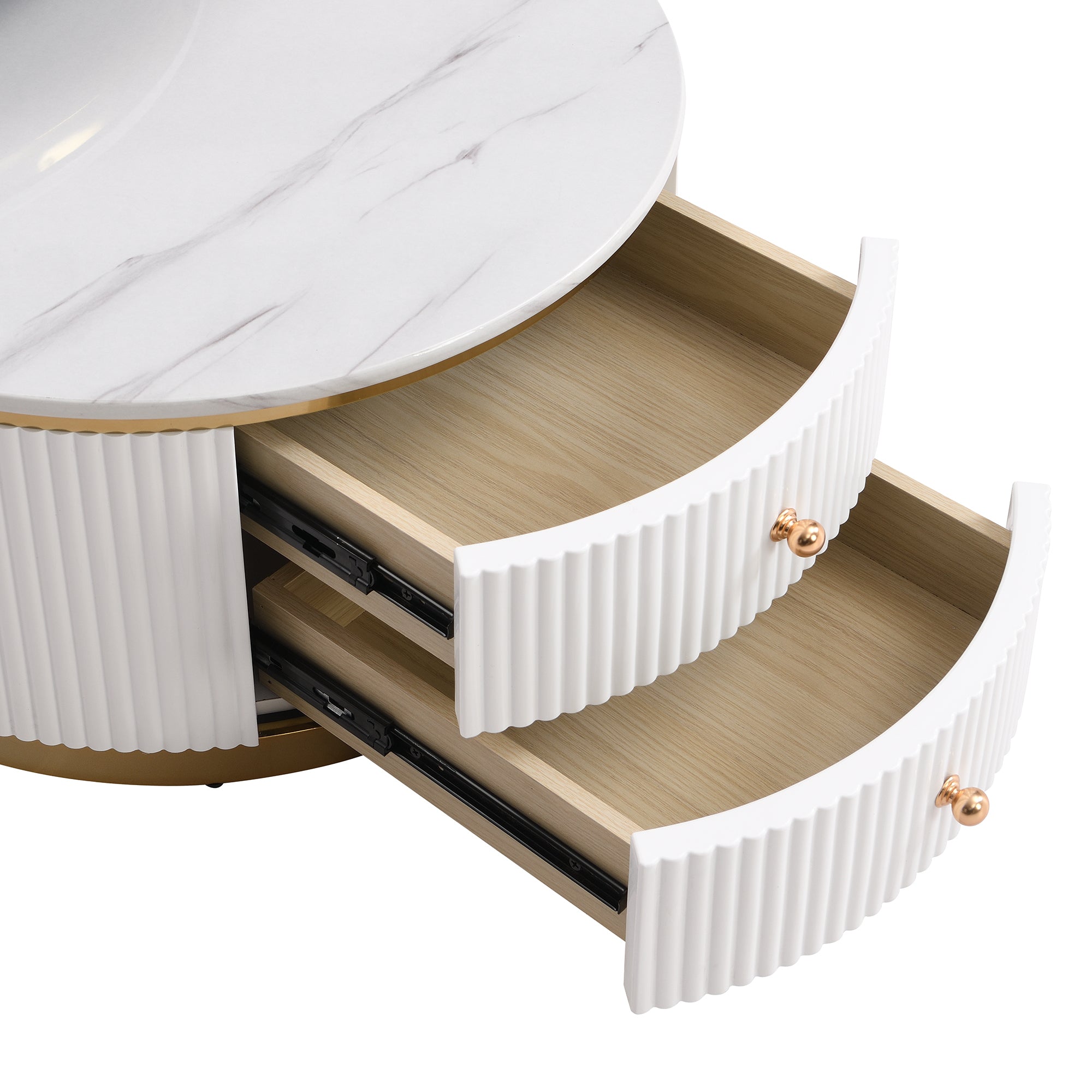 HAOYYE Modern 2-Piece White Round Nesting Coffee Table with Drawers, Sturdy and Space-Saving Design, Heavy Duty Construction, Ideal for Living Room, Bedroom, and Dorm Rooms, Easy Assembly for Adults