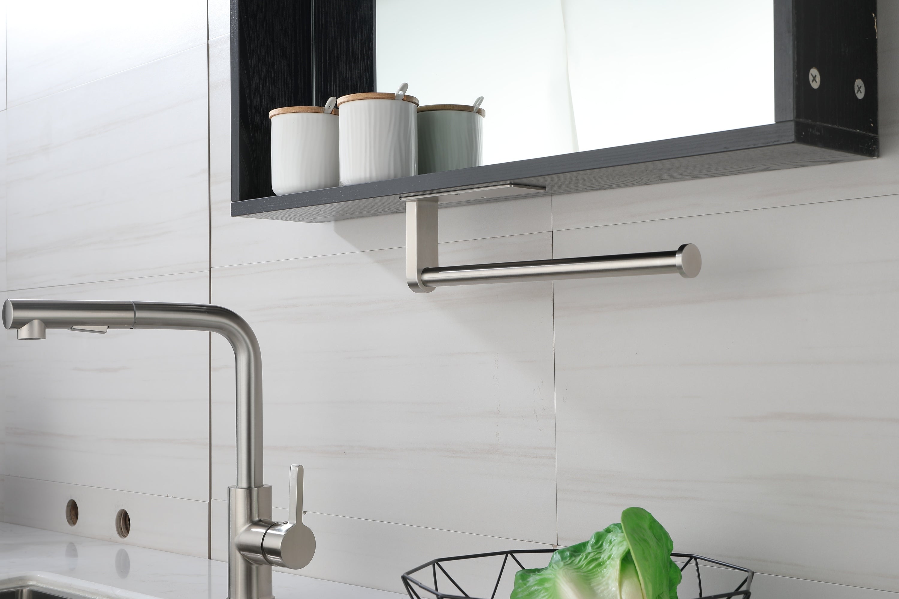 Haoyye Paper Towel Holder 2 Pack, 12 Inch Stainless Steel Under Cabinet Mount with Self-Adhesive or Screws, Space-Saving Paper Towel Rack for Kitchen, Bathroom, or Wall Use, Rustproof and Heavy Duty Towel Bar for Rolls or Wraps