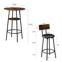 HAOYYE Three-piece round dining table, two-level small dining table with storage, bar table, two upholstered bar chairs with backrest, suitable for restaurants, cafes, bars. Sturdy Space-Saving Heavy Duty