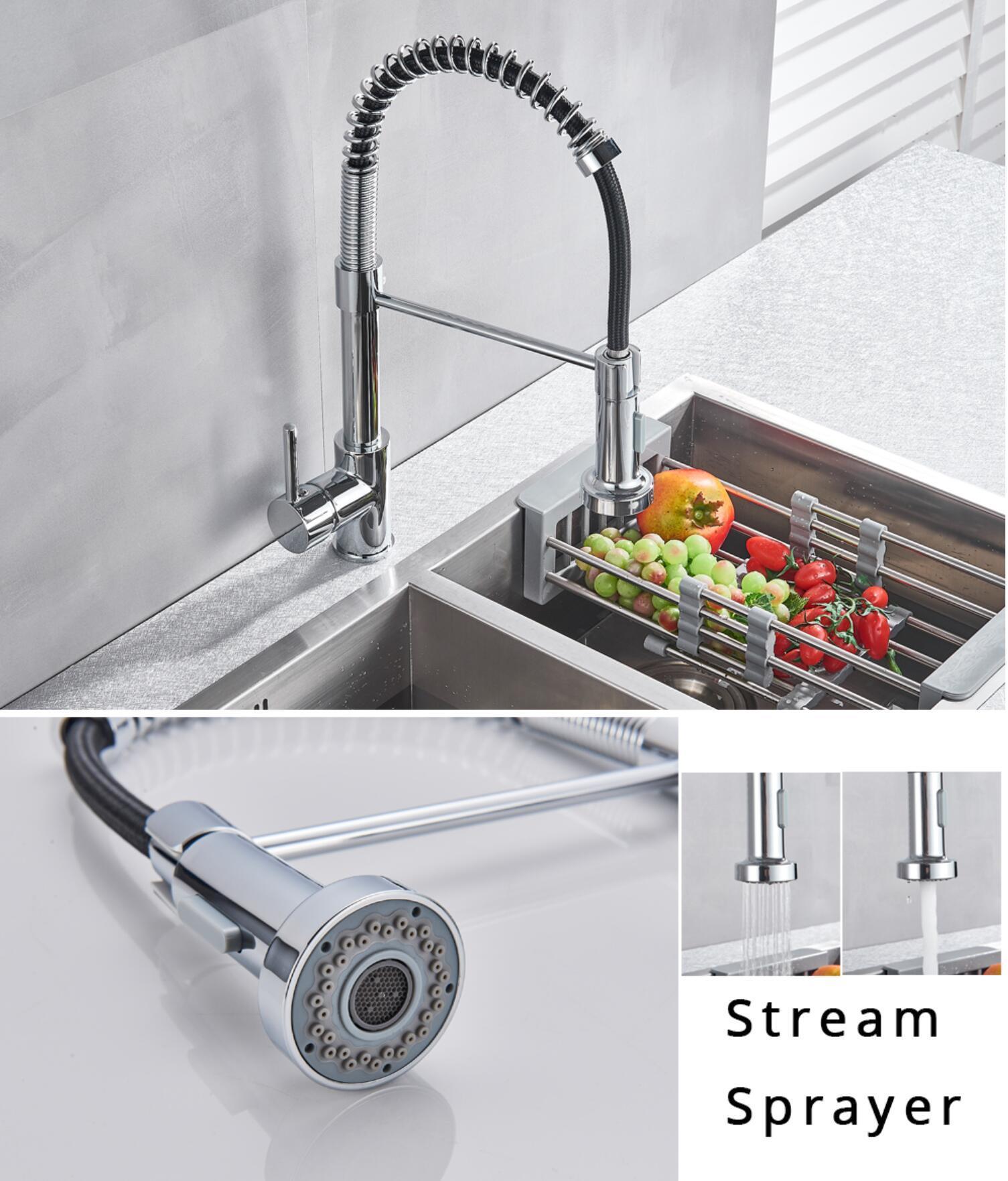 Haoyye Single Handle Kitchen Faucet with Pull Down Sprayer, Chrome Finish High Arc Sink Faucet with 360° Swivel Spout, Dual Function Stream and Spray Modes, Spring Design, Heavy Duty Metal Construction, Easy to Install for Home or Apartment Kitchen