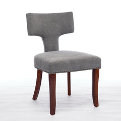 HAOYYE Mid Century Modern Dining Chairs Set of 2, Farmhouse Linen Fabric Upholstered Accent Chair Curved Backrest with Copper Nails around,Kitchen Chairs with Hardwood Frame, Gray Sturdy Space-Saving Durable