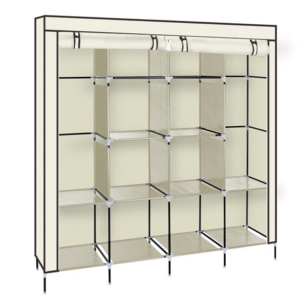 HAOYYE Portable Clothes Closet Wardrobe with 12 Shelves and 4 Side Pockets, Beige Non-Woven Fabric Storage Organizer for Small Rooms and Walk-In Closets