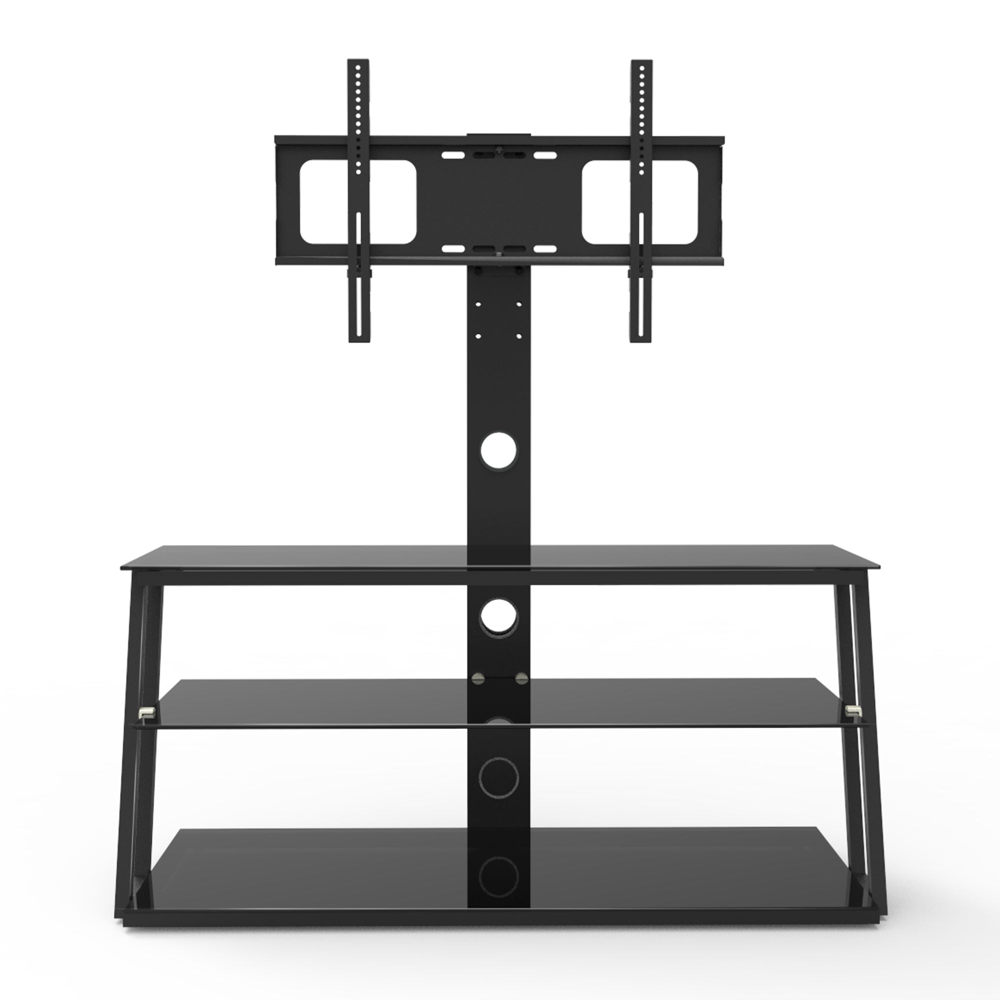 HAOYYE Black Multi-Function Angle And Height Adjustable Tempered Glass TV Stand Sturdy Space-Saving Heavy Duty Modern Design Easy Assembly Durable Stylish Home Furniture Versatile