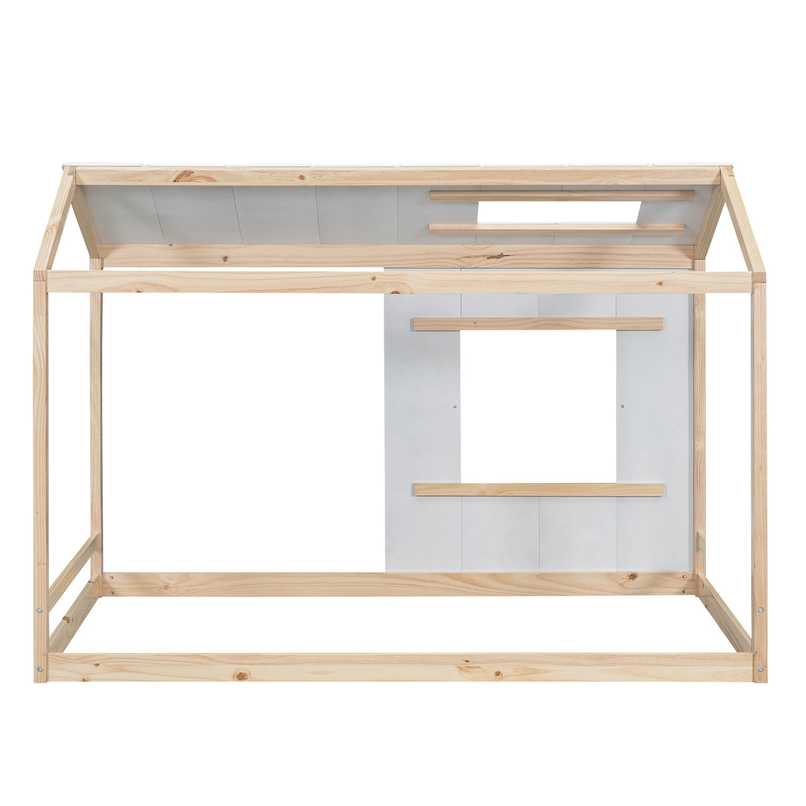 HAOYYE Twin Size House Platform with Roof and Window , White+Natural Sturdy Space-Saving Heavy Duty Modern Design Easy Assembly Durable Stylish Home Furniture Versatile