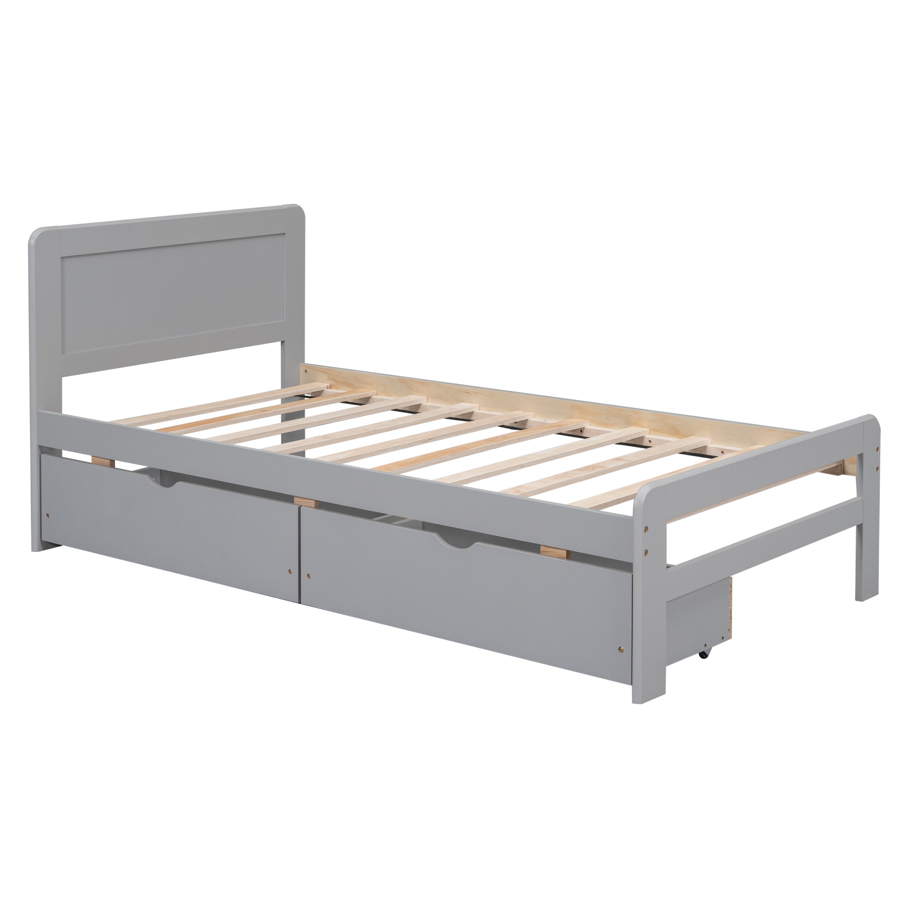 HAOYYE Modern Twin Platform Bed Frame with 2 Drawers, Sturdy Space-Saving Design, Heavy Duty Construction, Easy Assembly, Bedroom Furniture for Adults, Gray Color