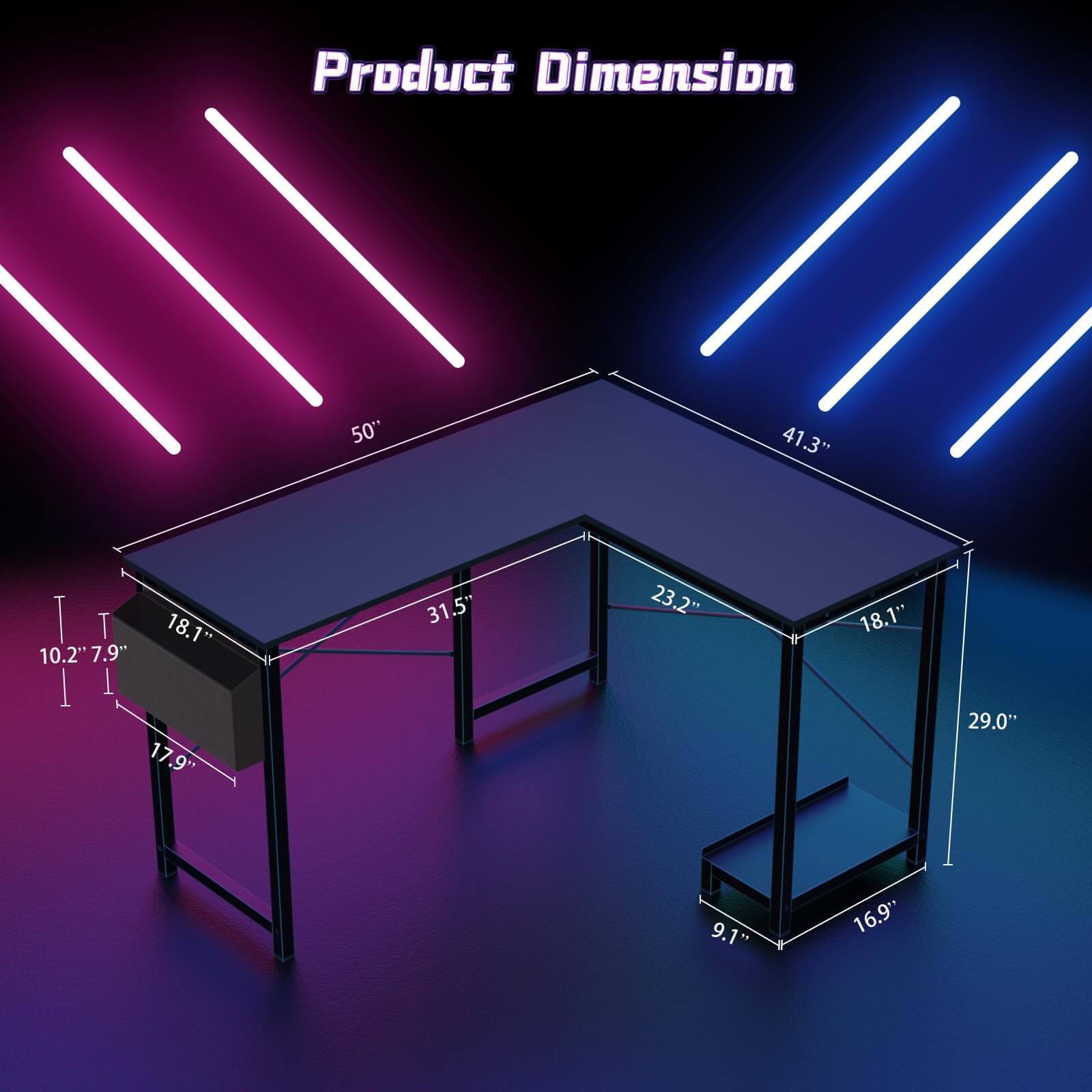 Haoyye L Shaped Gaming Desk, Modern Corner Computer Desk with Side Storage Bag and CPU Tray, Modular Design for U or L Shape Setup, Sturdy Metal Frame Workstation for Home Office, Space-Saving and Easy to Assemble Versatile Gaming Table