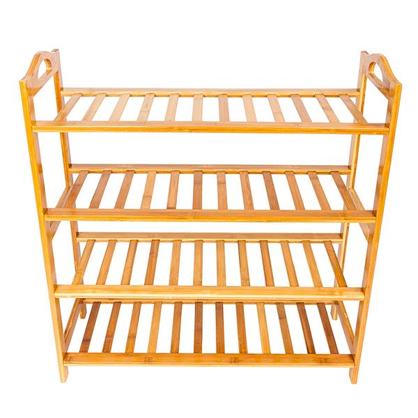 HAOYYE 4-Tier Bamboo Shoe Rack with 12 Slats, Natural Wood Color Storage Organizer for Entryway Hallway Closet, Space-Saving Freestanding Shelf for Shoes, Plants, or Accessories, Easy to Assemble