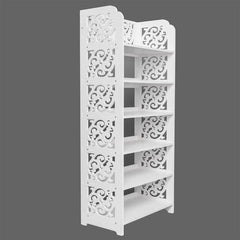 HAOYYE Six-Tier Carved Shoe Rack, Durable Wood-Plastic Organizer with Modern Design, Space-Saving Storage for Living Room or Bedroom, Stylish and Versatile Home Essentials with Premium Quality and Functional Appeal for Contemporary Spaces.