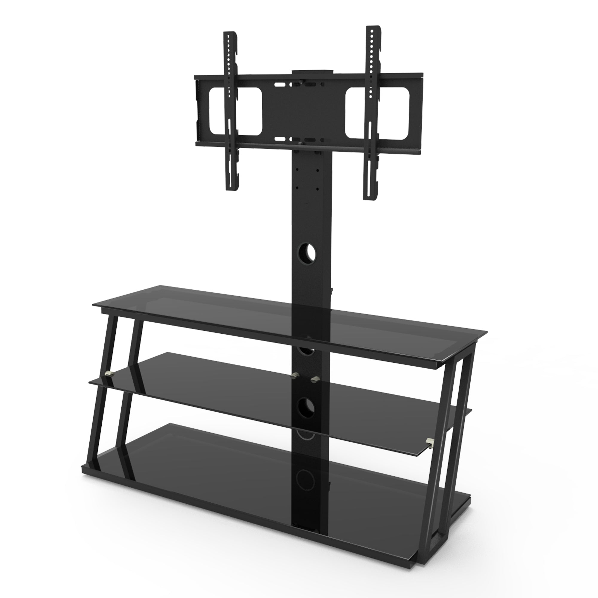 HAOYYE Black Multi-Function Angle And Height Adjustable Tempered Glass TV Stand Sturdy Space-Saving Heavy Duty Modern Design Easy Assembly Durable Stylish Home Furniture Versatile