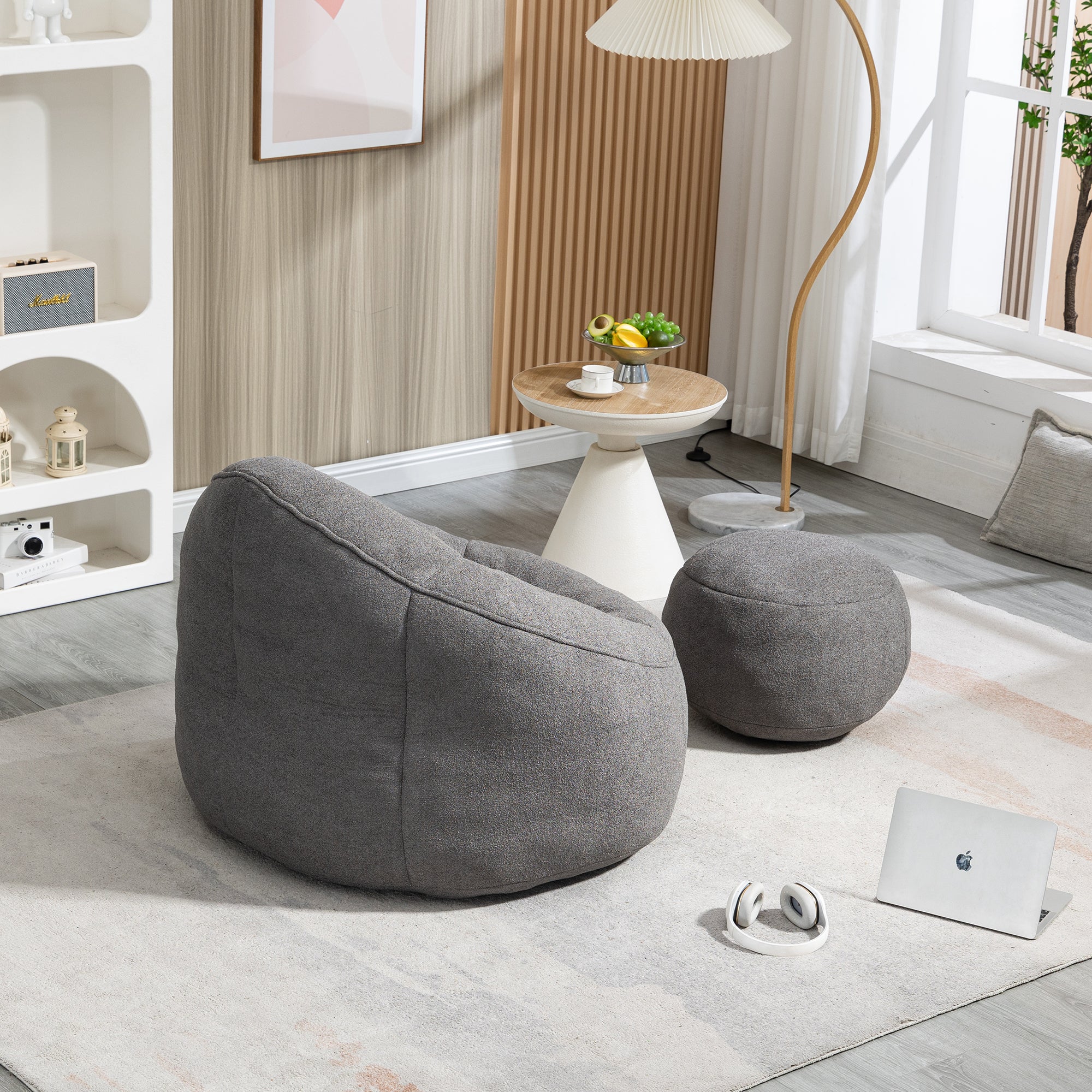 HAOYYE Bedding Bean Bag Sofa Chair with High-Pressure Foam Durable Comfortable Compressed Bean Bag Includes Footrest Sturdy Space-Saving Heavy Duty Modern Design for Adults