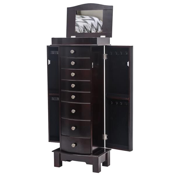 HAOYYE Jewelry Armoire with Mirror, 8 Drawers and 16 Necklace Hooks, 2 Side Swing Doors, Brown, Soft Cozy Warm Flannel Fleece Home Decor, Luxury Comfortable Unique Design, Premium Quality Decorative Storage Cabinet for Jewelry and Accessories