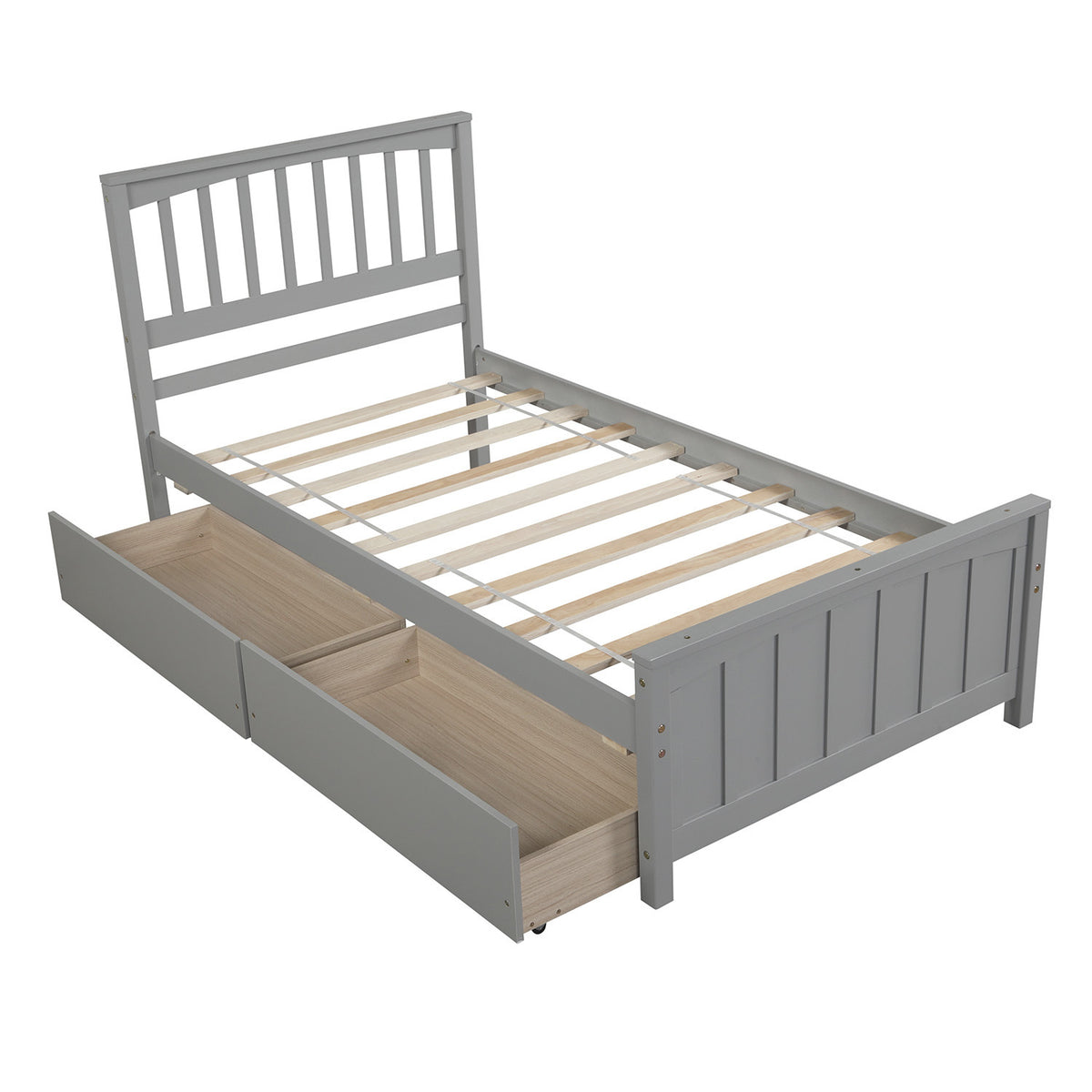 HAOYYE Twin Platform Bed with Two Drawers, Sturdy Space-Saving Heavy Duty Modern Design, Gray, Ideal for Adults and Dorm Rooms, Easy Assembly, Contemporary Bedroom Furniture