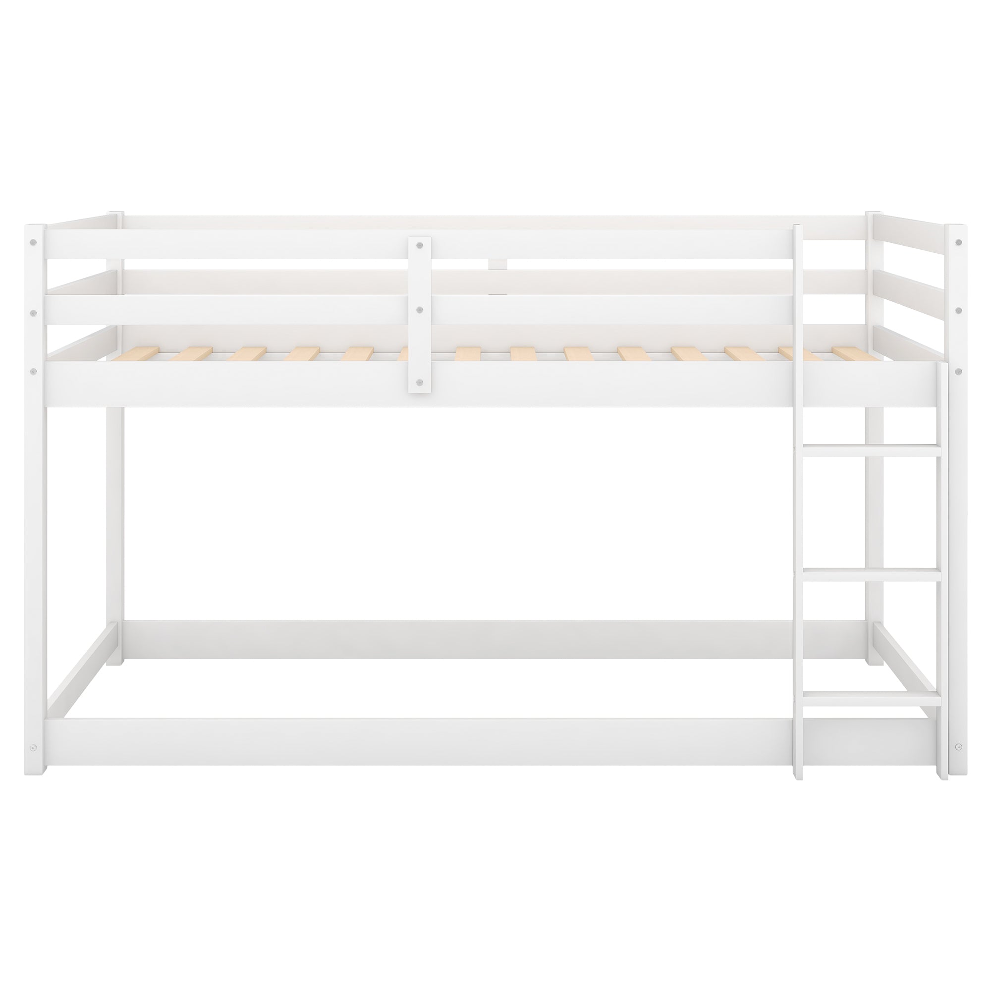 HAOYYE Twin over Twin Floor Bunk Bed with Ladder , White(Old SKU:WF281727AAK/WF286602AAK) Sturdy Space-Saving Heavy Duty Modern Design Adults Dorm Room Easy Assembly Bedroom Furniture