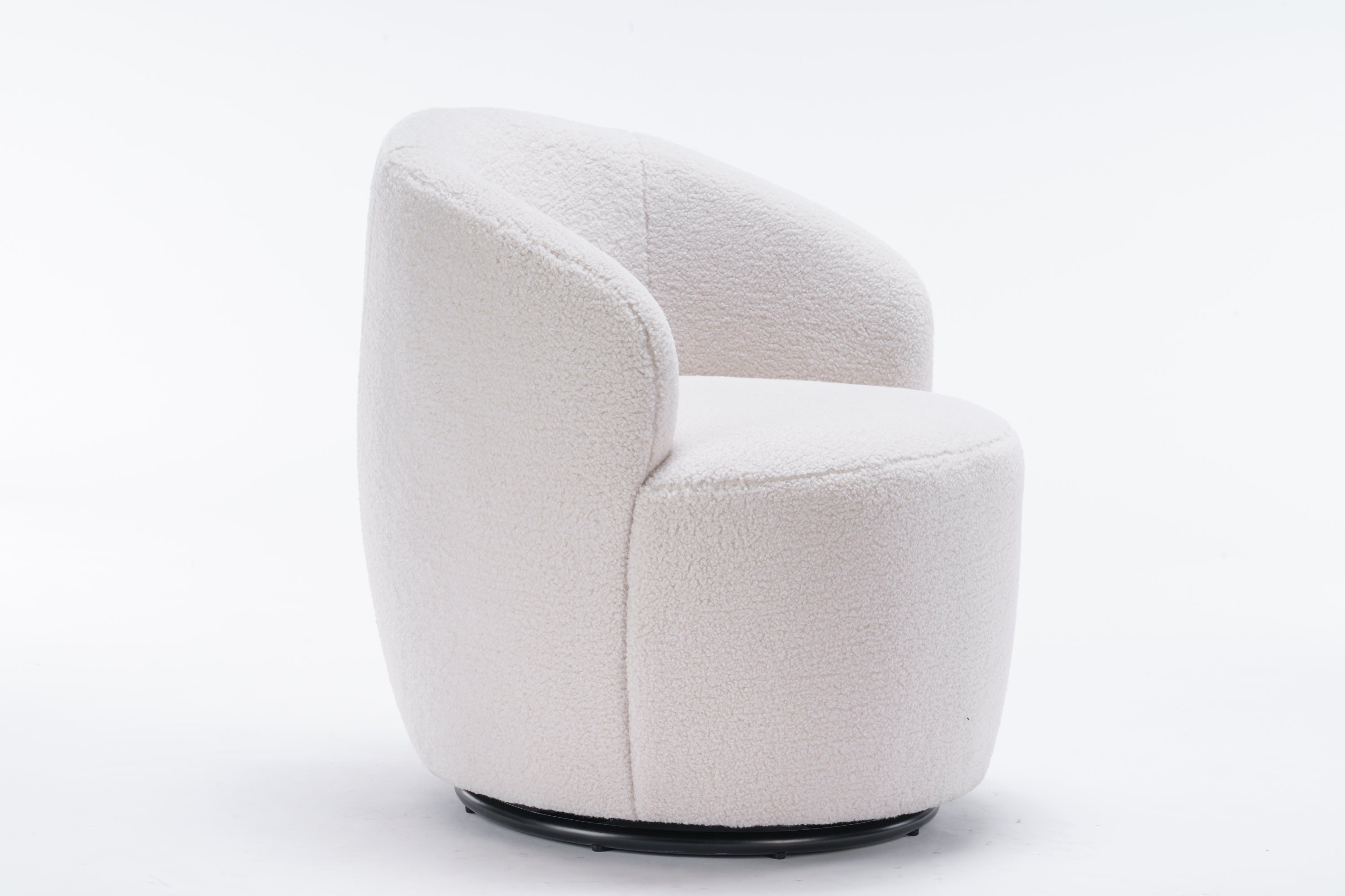HAOYYE Teddy Fabric Swivel Accent Armchair Barrel Chair With Black Powder Coating Metal Ring,Ivory White Sturdy Space-Saving Heavy Duty Modern Design Easy Assembly Durable Stylish Home Furniture Versatile