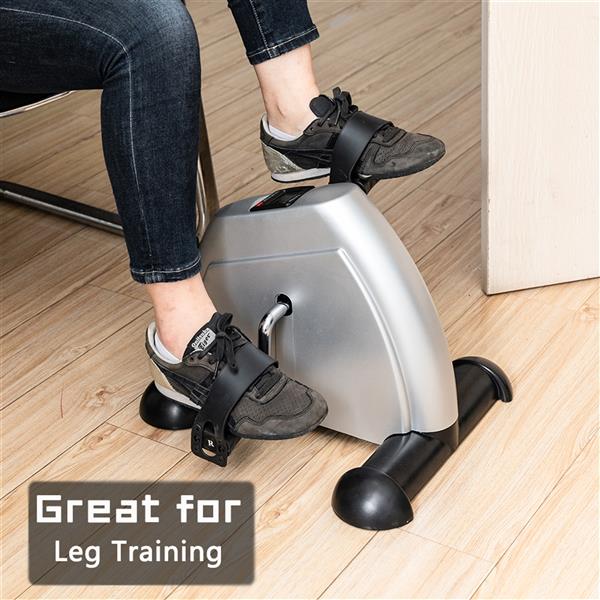HAOYYE Mini Exercise Bike for Home Use Hands and Feet Trainer Pedal Exerciser Machine Portable Under Desk Fitness Cycle for Arm and Leg Workout with LCD Display Non Slip Base Silver Color