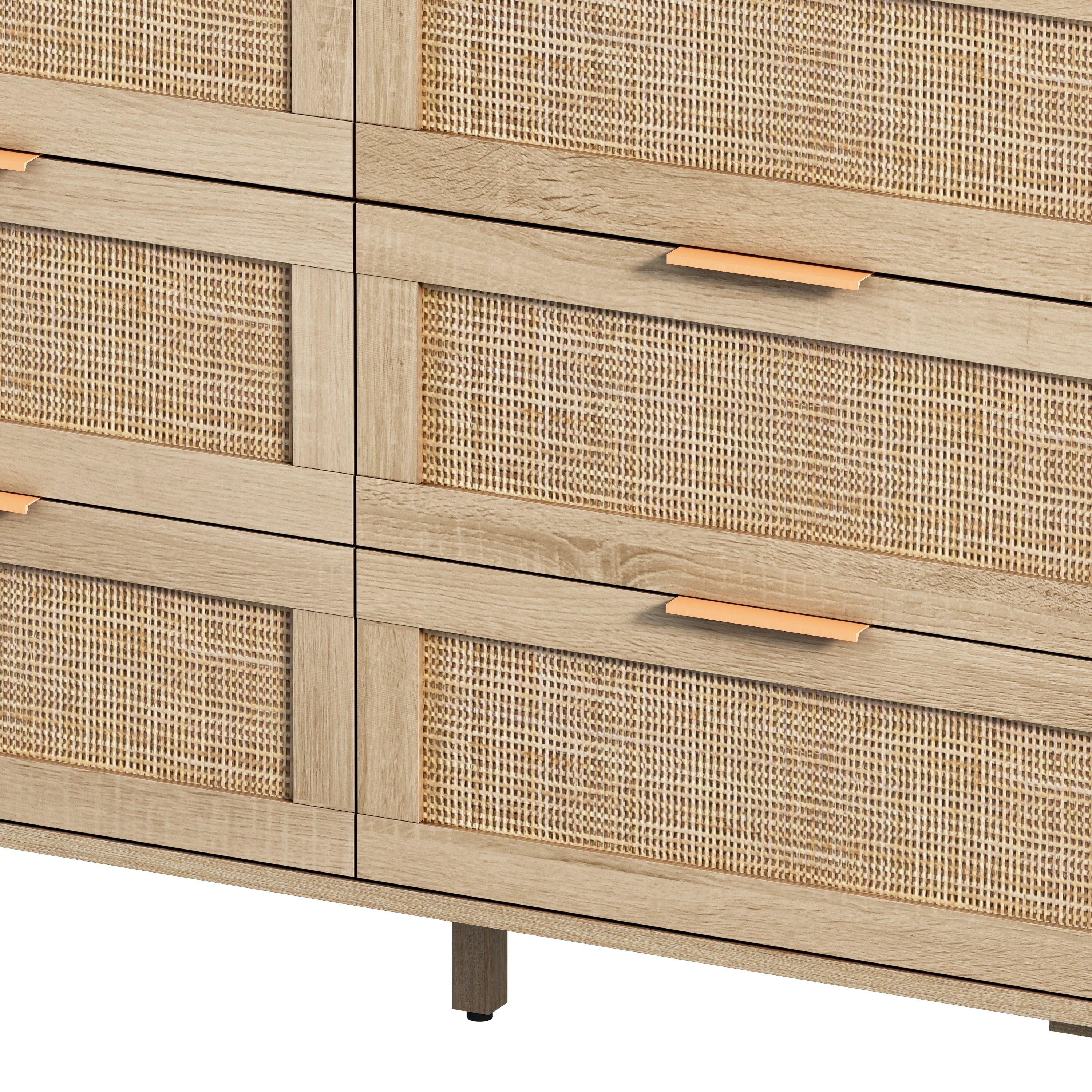HAOYYE Natural 6-Drawer Rattan Storage Cabinet for Bedroom, Living Room, Sturdy Space-Saving Design, Heavy Duty Construction, Modern Style, Easy Assembly