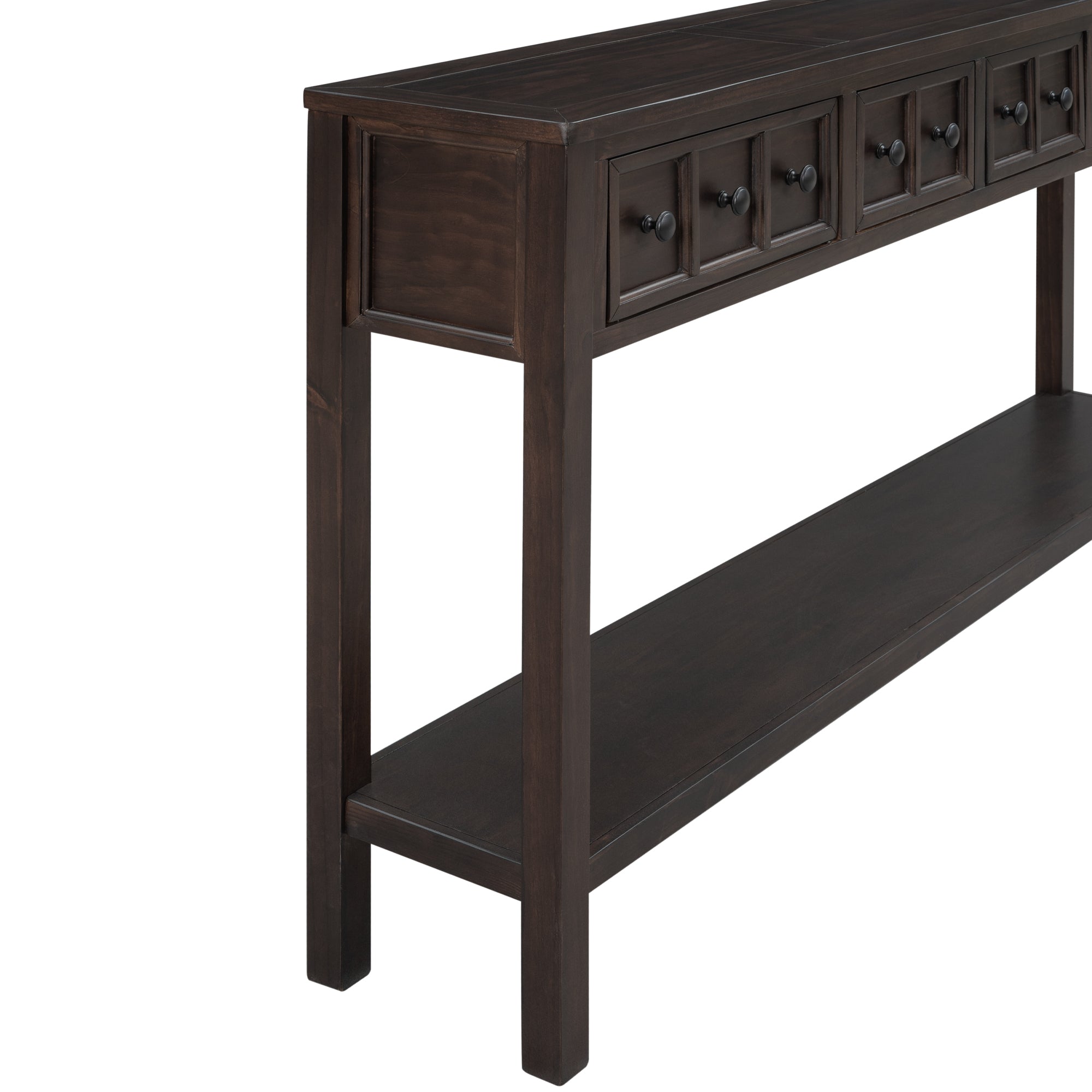 HAOYYE Rustic Entryway Console Table, Long Sofa Table with Two Drawers and Bottom Storage Shelf, Espresso, Sturdy Space-Saving Design, Heavy Duty Construction, Easy Assembly, Durable and Stylish Home Furniture
