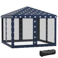 HAOYYE 10ft x 10ft Pop Up Canopy Tent with Mesh Netting and Carry Bag, American Flag Ez Up Instant Gazebo Shelter with Height Adjustable Legs for Patio Garden Backyard Outdoor Events Shade Room