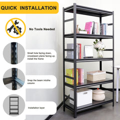 HAOYYE 5-Tier Heavy Duty Metal Storage Shelves, Adjustable Shelving Unit for Kitchen, Garage, Pantry, and More, Sturdy and Space-Saving Design, Modern Storage Rack for Office, Dorm Room, and Home Organization