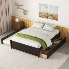 HAOYYE Full Bed With Trundle And Two Storage Drawers, Espresso Wood Platform Bed Frame, Space-Saving Heavy Duty Design, Modern Style For Bedroom Or Dorm Room, Easy Assembly