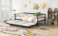 HAOYYE Twin Size Metal Daybed with Adjustable Trundle, Pop Up Trundle, Black Sturdy Space-Saving Heavy Duty Modern Design Adults Dorm Room Easy Assembly Bedroom Furniture