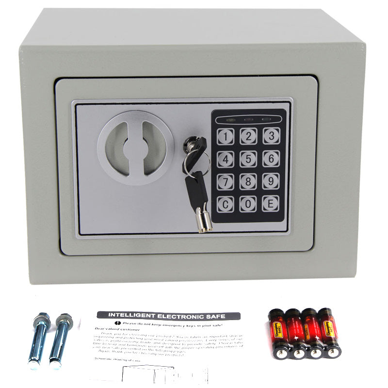 HAOYYE Digital Keypad Safe Light Gray Home Security Steel Box with Programmable Electronic Lock Compact Money and Valuables Storage for Office Dorm Apartment and Personal Use