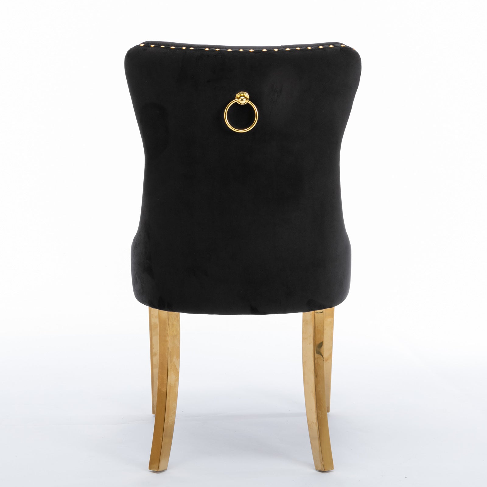 HAOYYE High-end Tufted Solid Wood Contemporary Velvet Upholstered Dining Chair with Golden Stainless Steel Plating Legs,Nailhead Trim,Set of 2，Black and Gold, SW1601BK